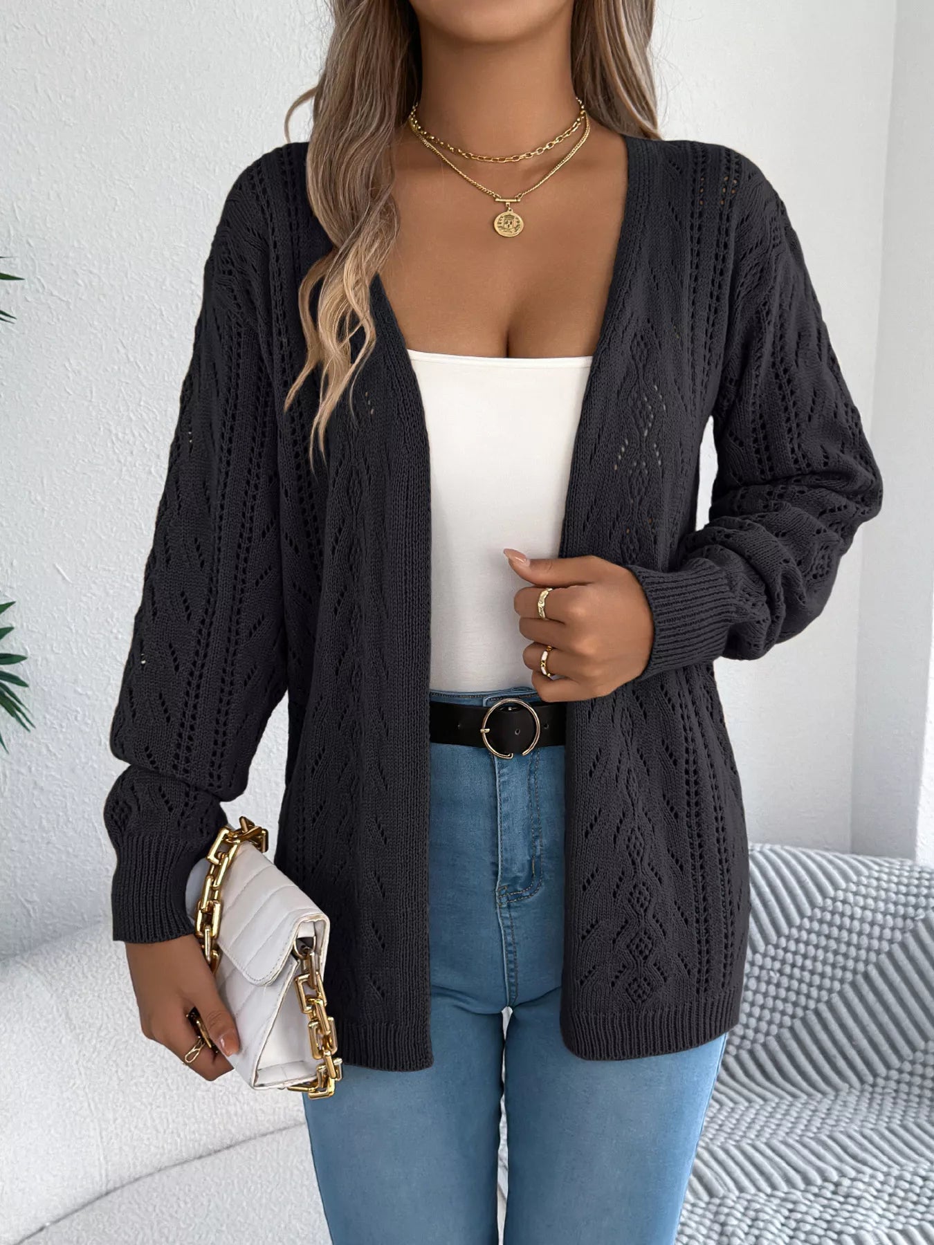 Openwork Open Front Cardigan