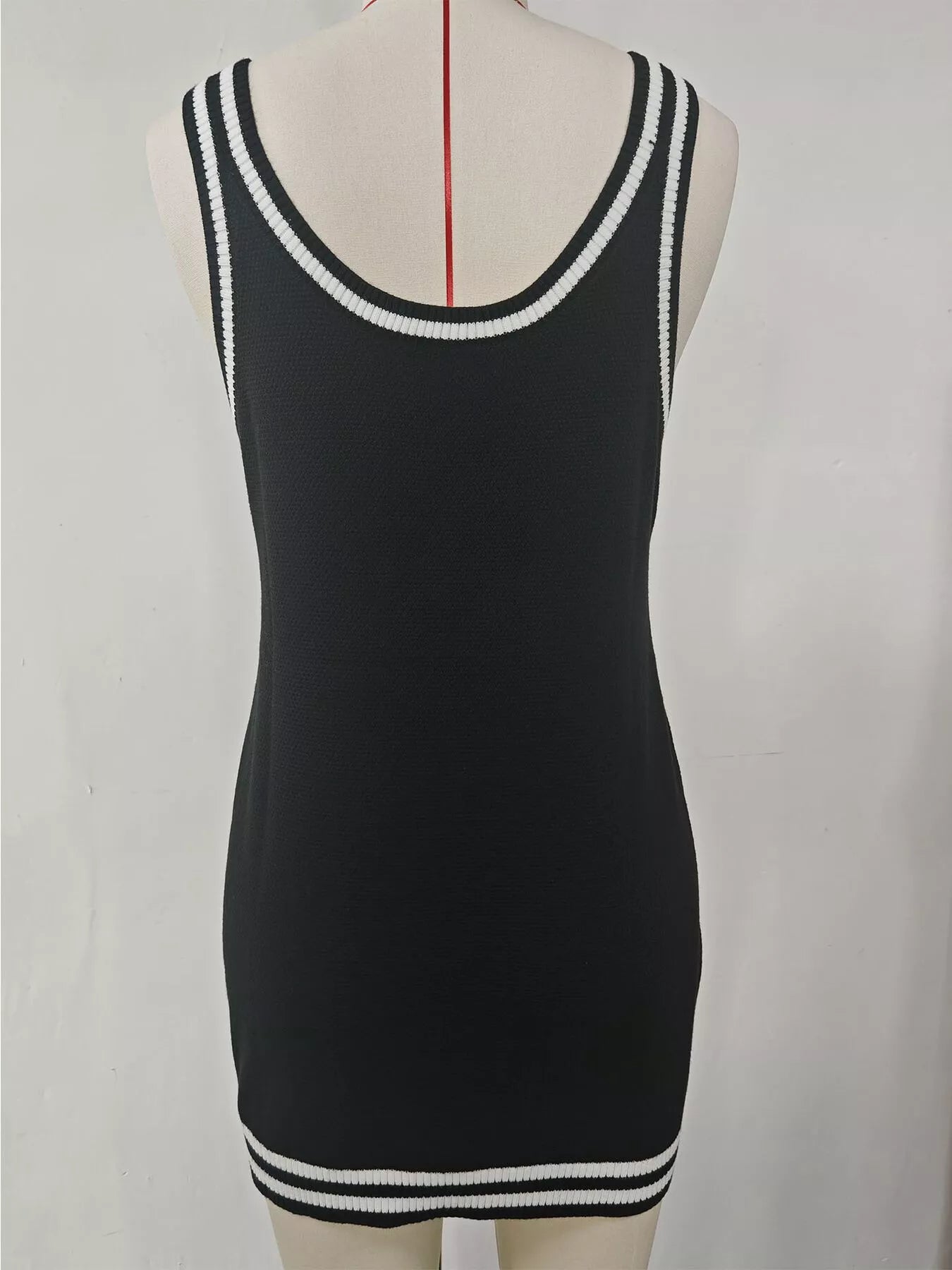 Sleeveless Ribbed Knit Sweater Dress with Contrast Trim