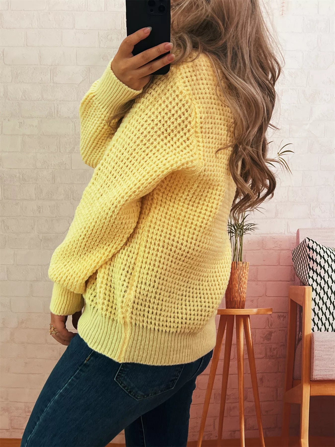 V-Neck Textured Knit Sweater