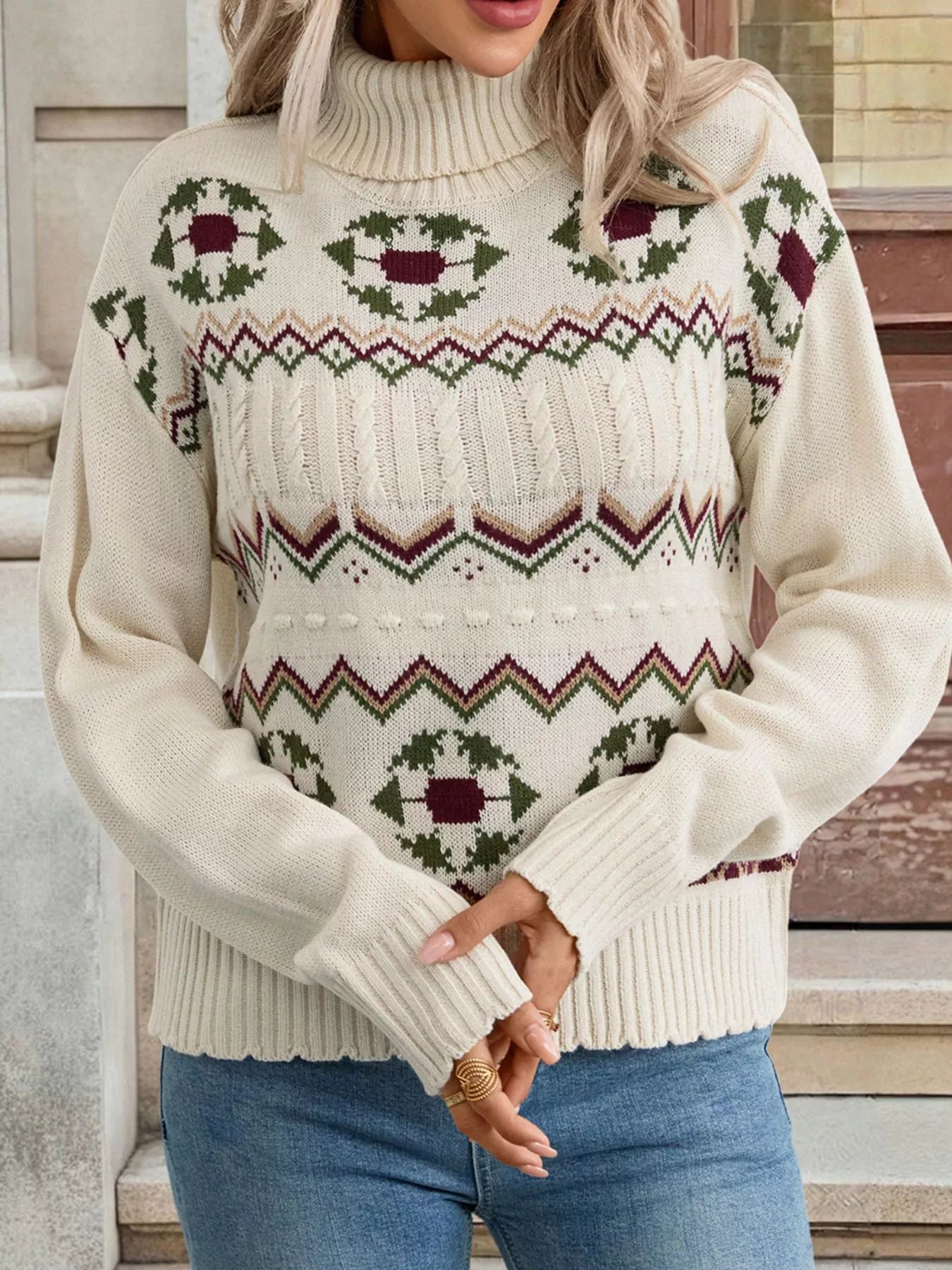Cable Knit Turtleneck Sweater