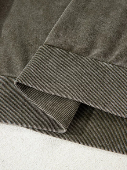 Lace Patchwork Detail Notched Mineral Wash Sweatshirt