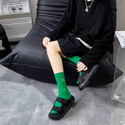 Breathable Ribbed Knit Crew Socks