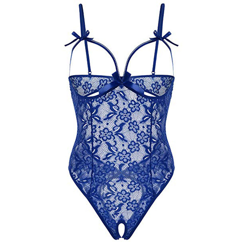 Sexy Lingerie Sexy Sleepwear Open-End Jumpsuit Blue