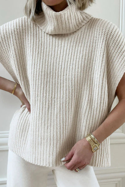 Slit Turtleneck Cap Sleeve Sweater Ivory