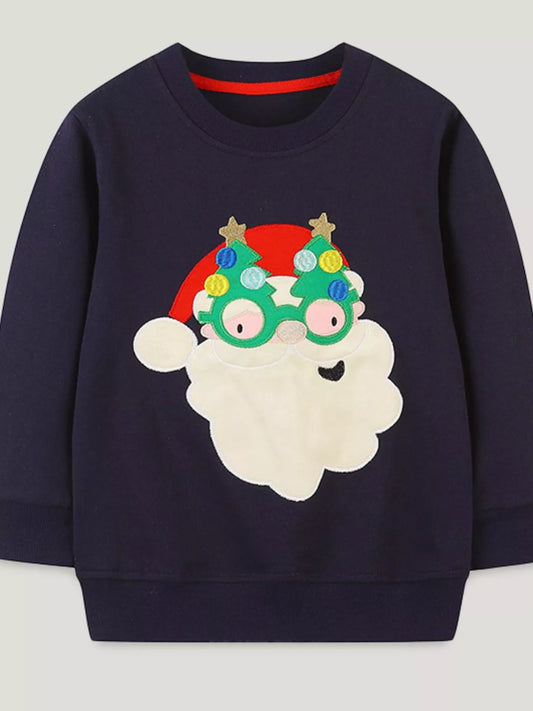 Children's Christmas Santa Crew Neck Sweatshirt Black