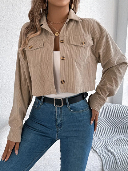 Corduroy Button-Up Dropped Shoulder Jacket