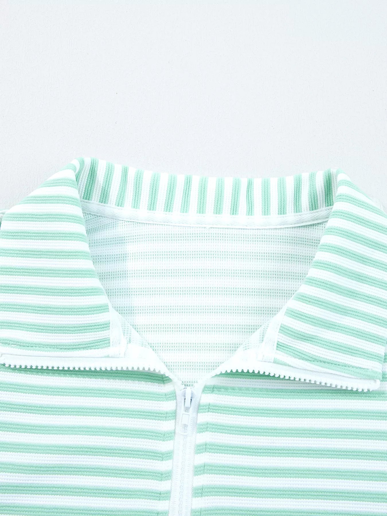 Stripe Quarter Zip Collar Long Sleeve Top