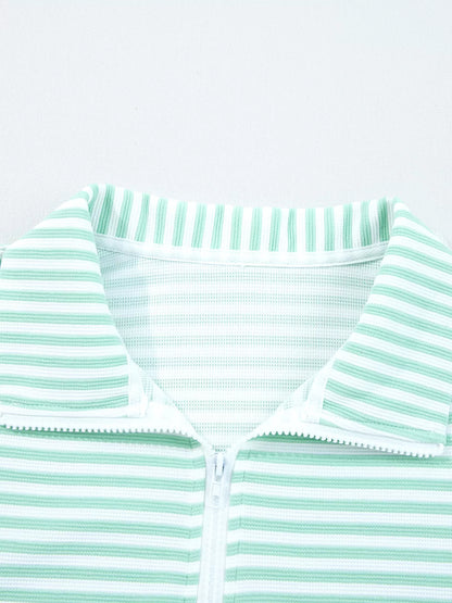 Stripe Quarter Zip Collar Long Sleeve Top