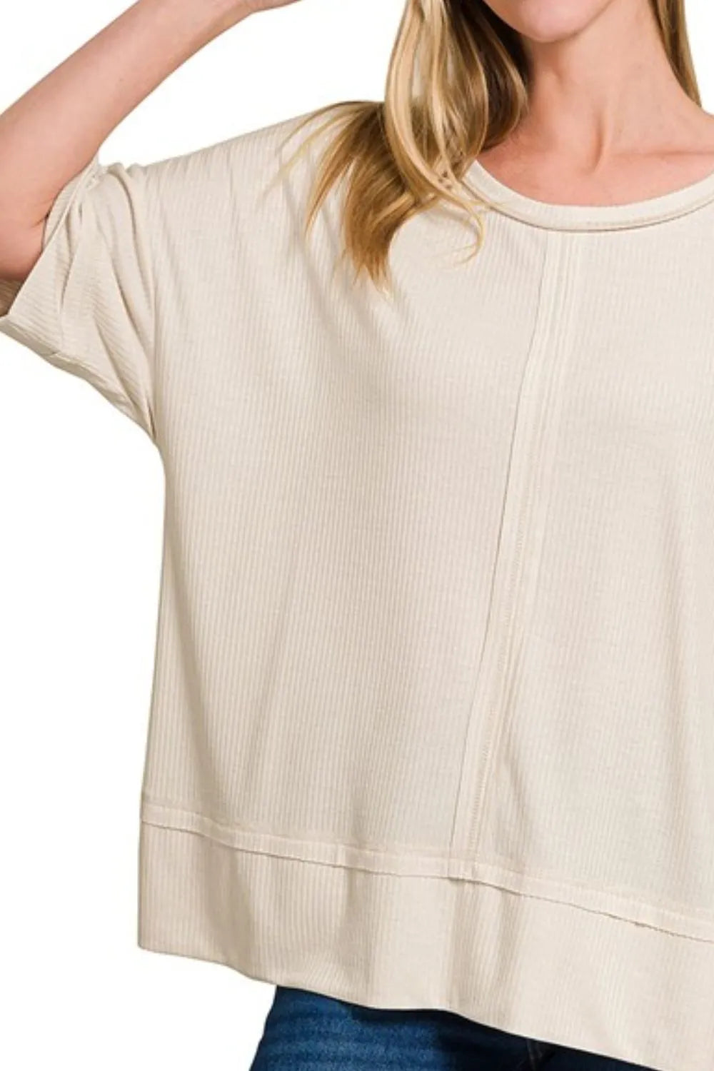 Zenana Ribbed Boat Neck 3/4 Sleeve Top