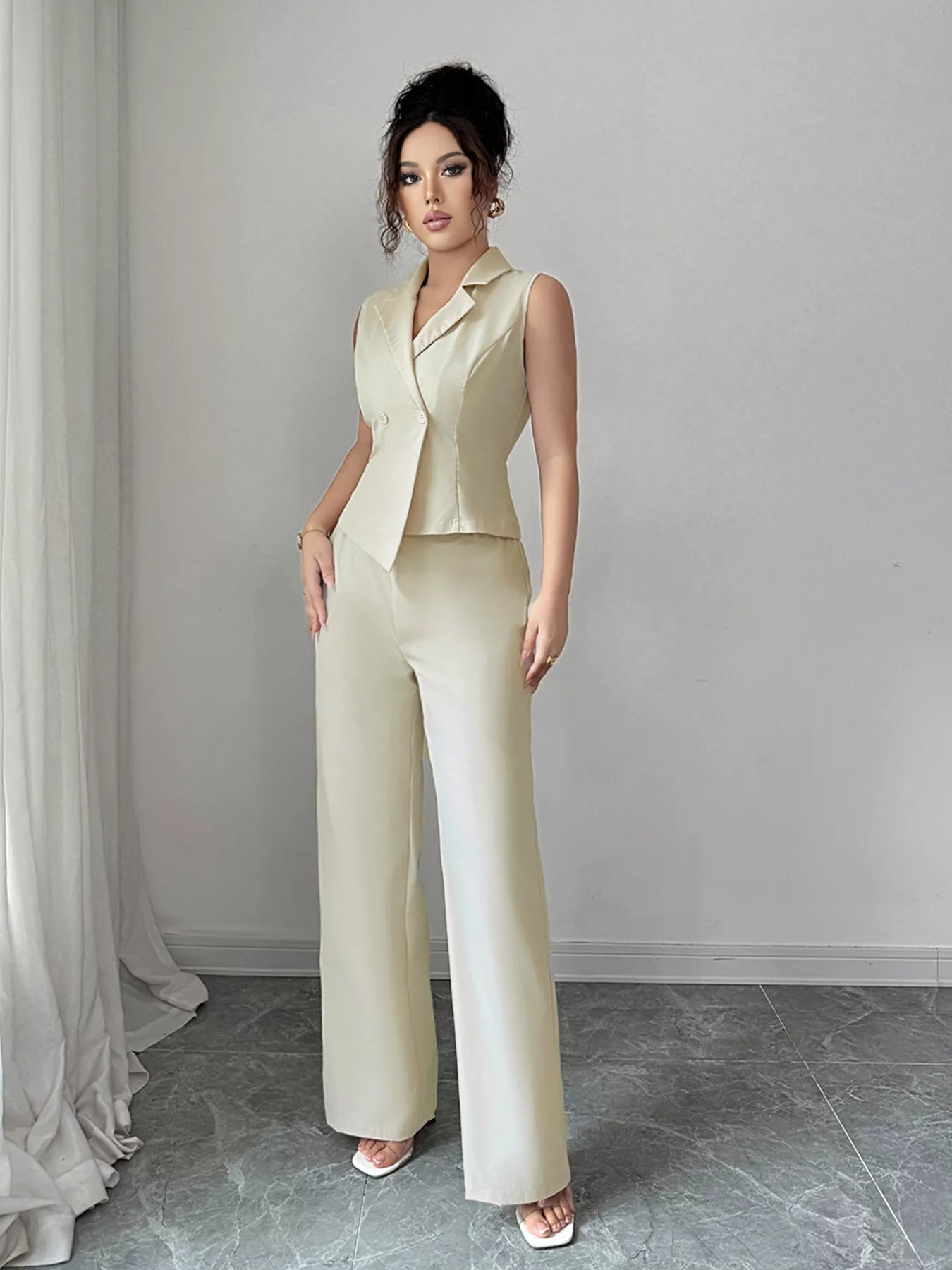 Sleeveless Vest and Wide-Leg Pants Set
