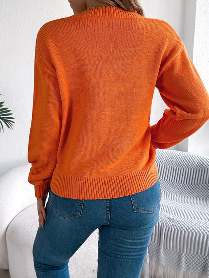 Openwork Round Neck Long Sleeve Sweater
