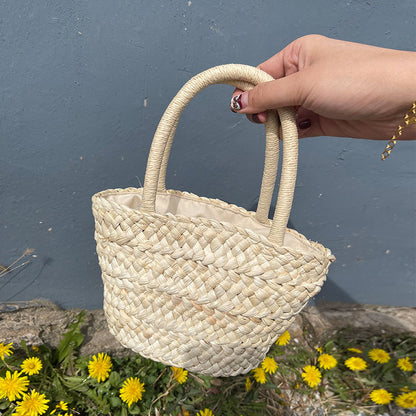 Fresh Straw Bag Portable Cute Woven Bag Small Clutch Korean Small Basket Women Bag One Size Corn Husk Small Basket plus Lining