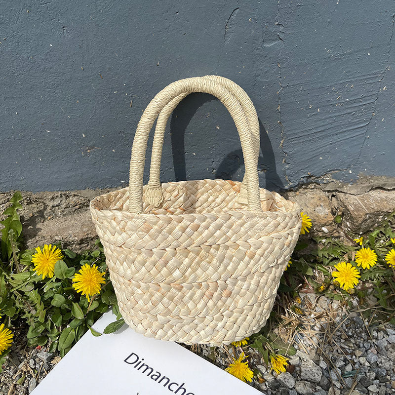 Fresh Straw Bag Portable Cute Woven Bag Small Clutch Korean Small Basket Women Bag One Size Corn Husk Small Basket without Lining