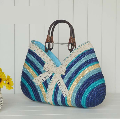 Color Straw Machine Order Handmade Straw Bag Wild Beach Woven Bag One Size Blue