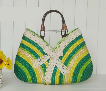 Color Straw Machine Order Handmade Straw Bag Wild Beach Woven Bag One Size Green