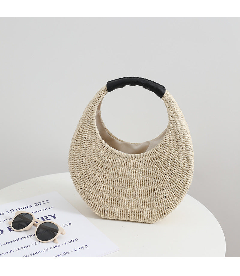 Thailand Straw Bag Niche Portable French Woven Bag Women Seaside Vacation Beach Bag Small Clutch One Size Iron Frame Portable