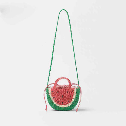 Cute Watermelon Straw Bag Fresh Embroidered Crossbody Straw Bag Woven Bag Seaside Vacation Beach Bag One Size Multi
