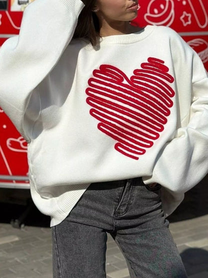 Heart Round Neck Oversized Sweater