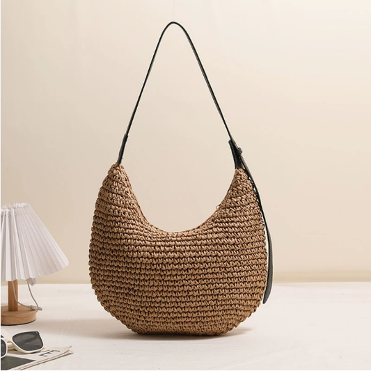 Irregular Asymmetric Shoulder Straw Bag Niche Solid Color Straw Bag Woven Bag Vacation Beach Bag Women Bag