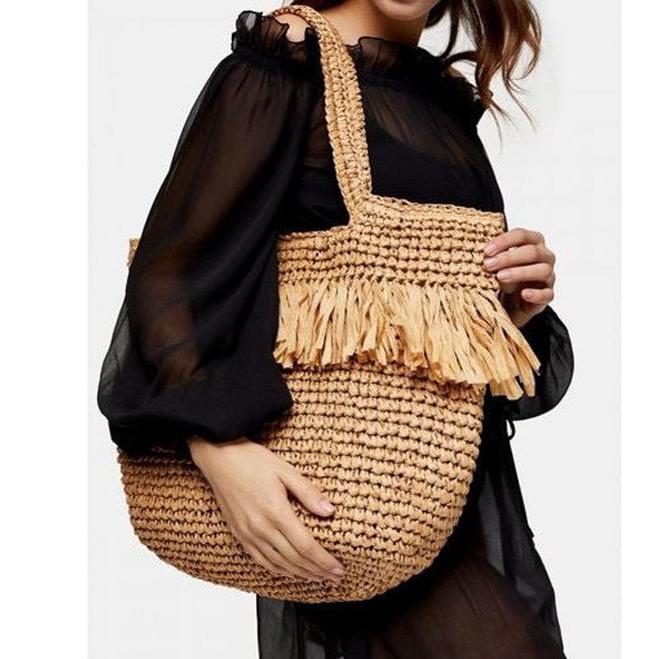 Straw Bag Woven Bag Tassle Straw Bag Seaside Vacation Beach Bag Shoulder Portable Large Capacity Women Bag One Size Shoulder Big Tassel