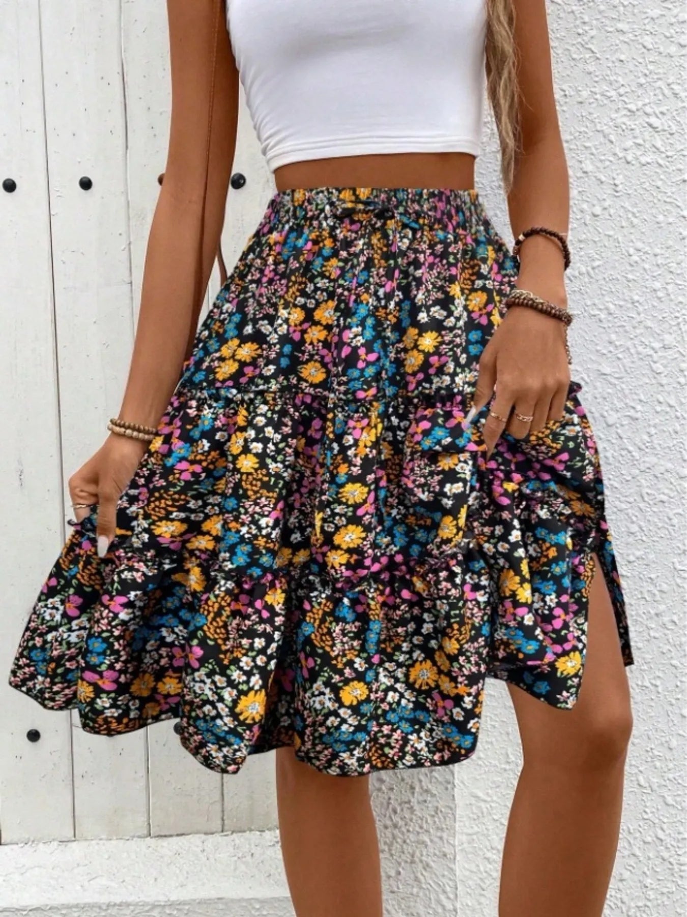 Floral Print Midi Skirt Color