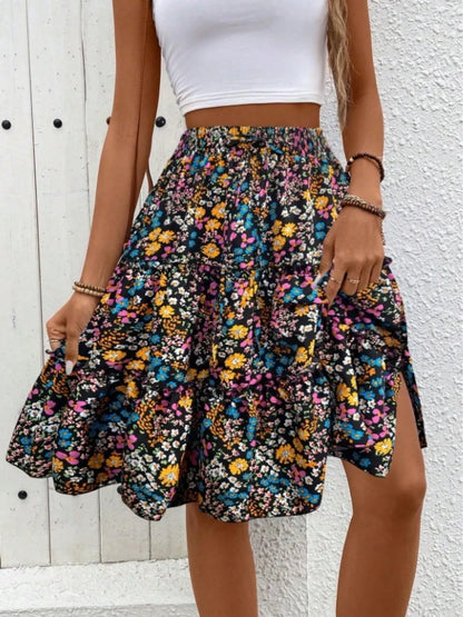 Floral Print Midi Skirt Color