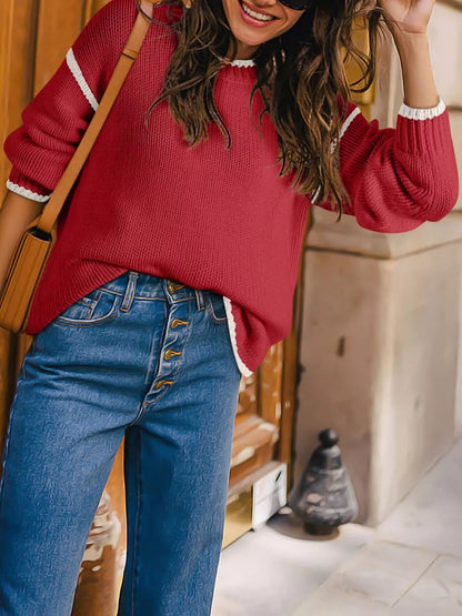 Contrast Trim Long Sleeve Sweater