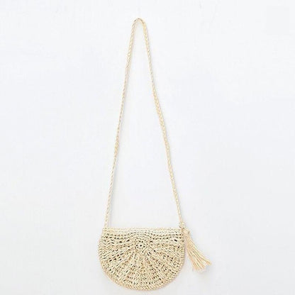 Crossbody Bag Women Handmade Straw Bag Shoulder Tassel Crochet Woven Bag Vacation Beach Bag