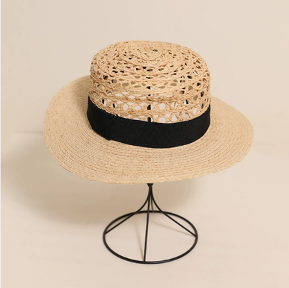 Lafite Cap Hollow Out Cutout Flat Top Sun Hat Summer Hand Woven Straw Hat All Match Travel Vacation Beach Hat One Size Lafite Flat-Top Cap
