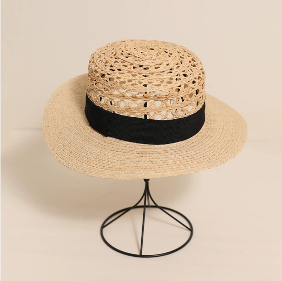 Lafite Cap Hollow Out Cutout Flat Top Sun Hat Summer Hand Woven Straw Hat All Match Travel Vacation Beach Hat One Size Lafite Flat-Top Cap