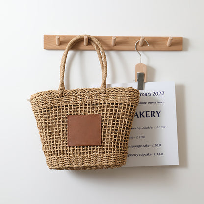 Niche Thailand Straw Bag Retro One Shoulder Portable Hollow Out Cutout Woven Bag Women Seaside Vacation Beach Bag One Size Brown