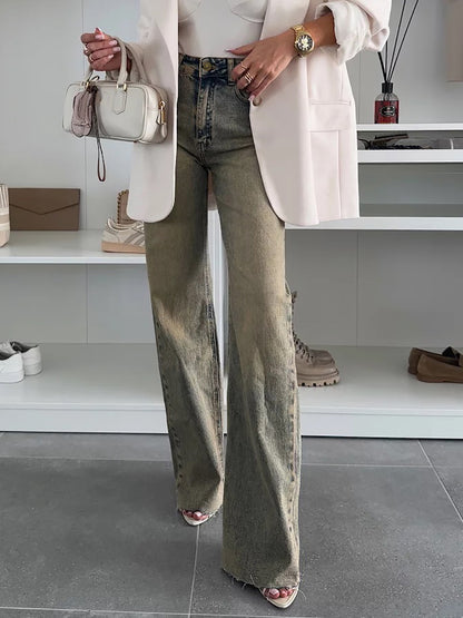 Heavy Industry Wash Slim Stretch Denim Straight Wide Leg Mop Trousers