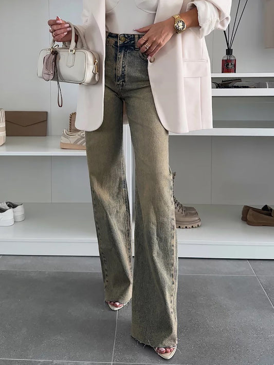 Heavy Industry Wash Slim Stretch Denim Straight Wide Leg Mop Trousers Multi