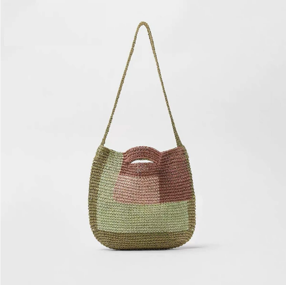 Cute Crossbody Straw Bag Women Color Matching Shopping Bag Fresh Woven Bag Portable Girls Bags One Size Green