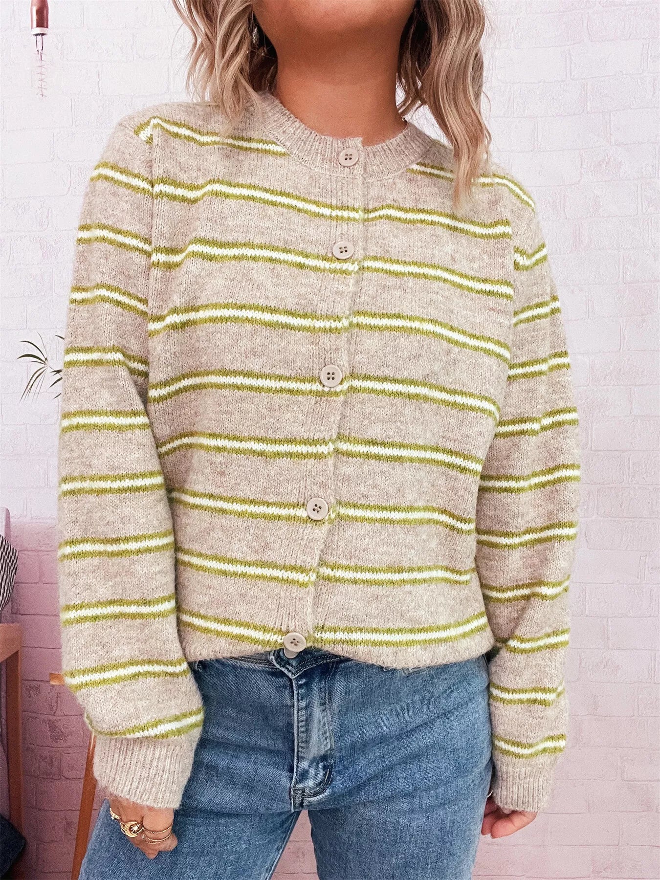 Striped Button-Up Long Sleeve Cardigan