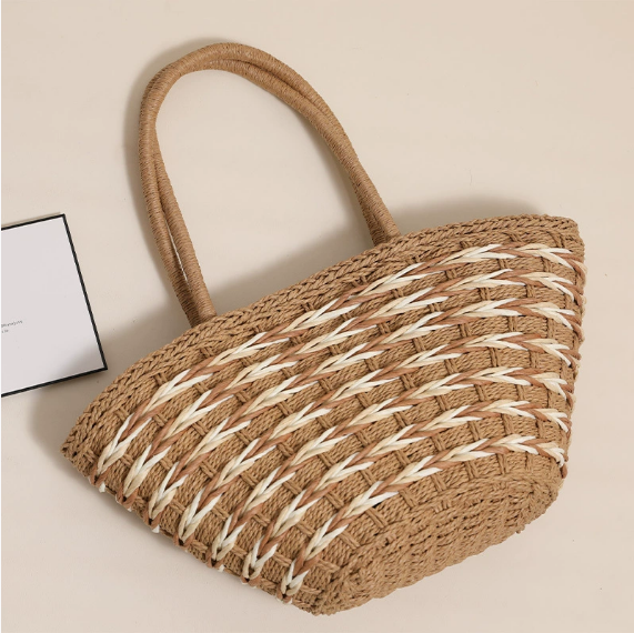 Direct Mori Shoulder Straw Bag Large Capacity Straw Bag Woven Bag Vacation Beach Bag Women Bag One Size Double Flower Large Coffee