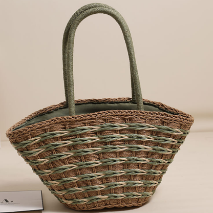 Direct Mori Shoulder Straw Bag Large Capacity Straw Bag Woven Bag Vacation Beach Bag Women Bag One Size Flower Large Green