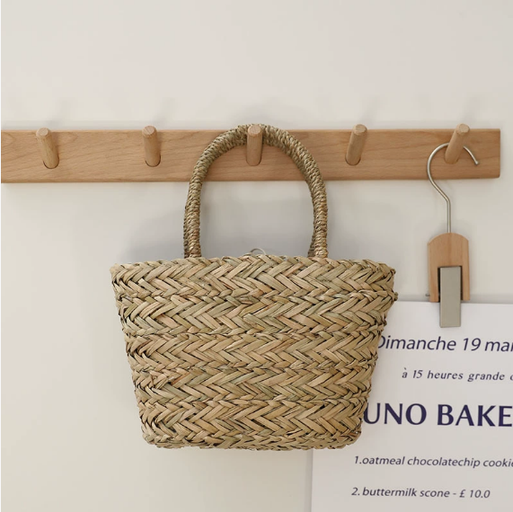Thailand Straw Bag Portable Natural Grass Woven Bag French Hand Carrying Small Basket Vacation Beach Bag One Size Water Grass Small Square Bag