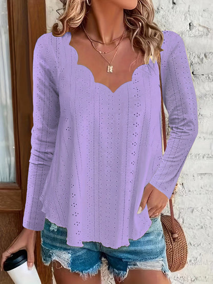 Eyelet Long Sleeve Blouse Lavender