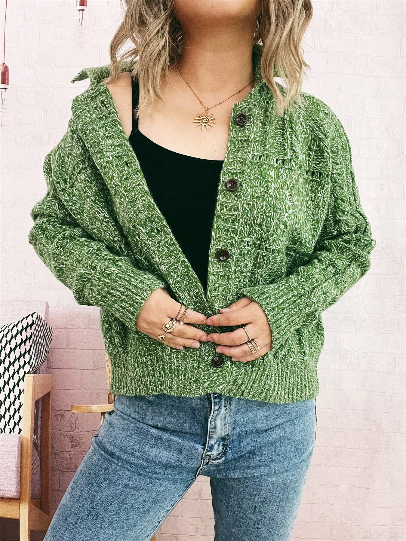 Openwork Cable Knit Button-Up Cardigan