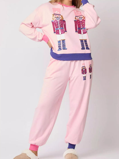 Nutcracker Contrast Trim Sweatshirt and Pants Set Pink