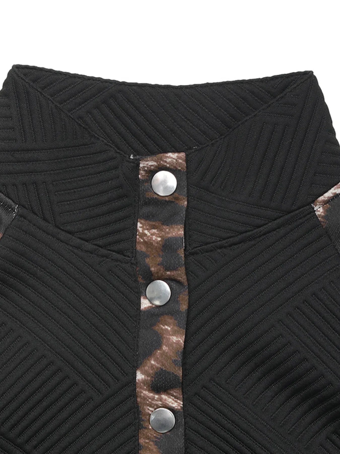 Leopard Print Sleeve Quarter Snap Sweatshirt