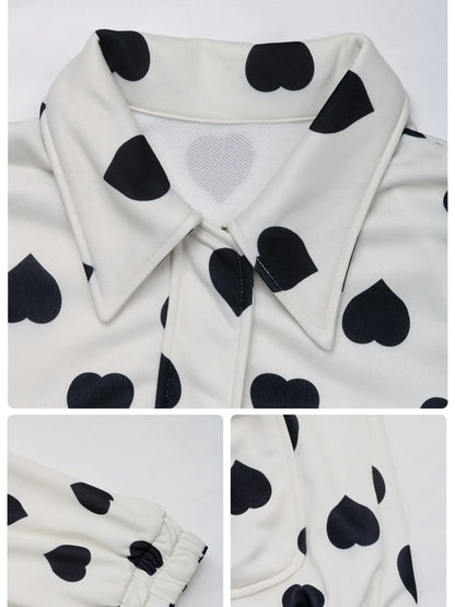 Heart Print Zip Up Jacket