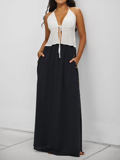 High Waist Maxi Skirt with Pockets Black