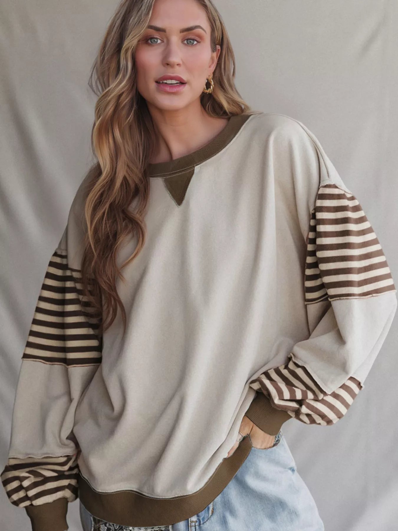 Contrast Striped Long Sleeve Sweatshirt