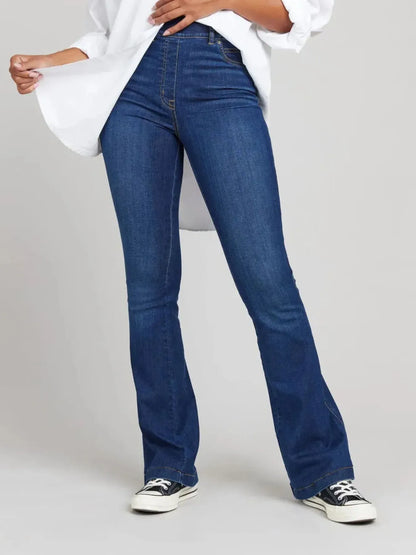 Full Size High-Waisted Flare Jeans Plus Size Dark Blue
