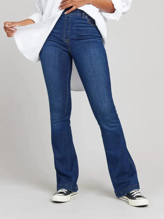Full Size High-Waisted Flare Jeans Plus Size Dark Blue