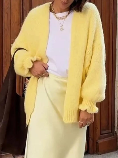 Open Front Ribbed Hem Cardigan