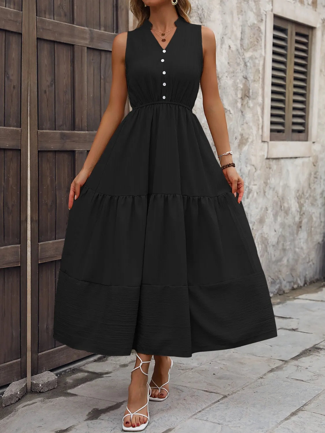 Notched Sleeveless Maxi Tank Dress