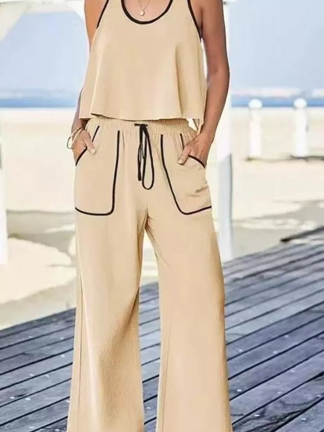 Contrast Trim Tank and Pants Set
